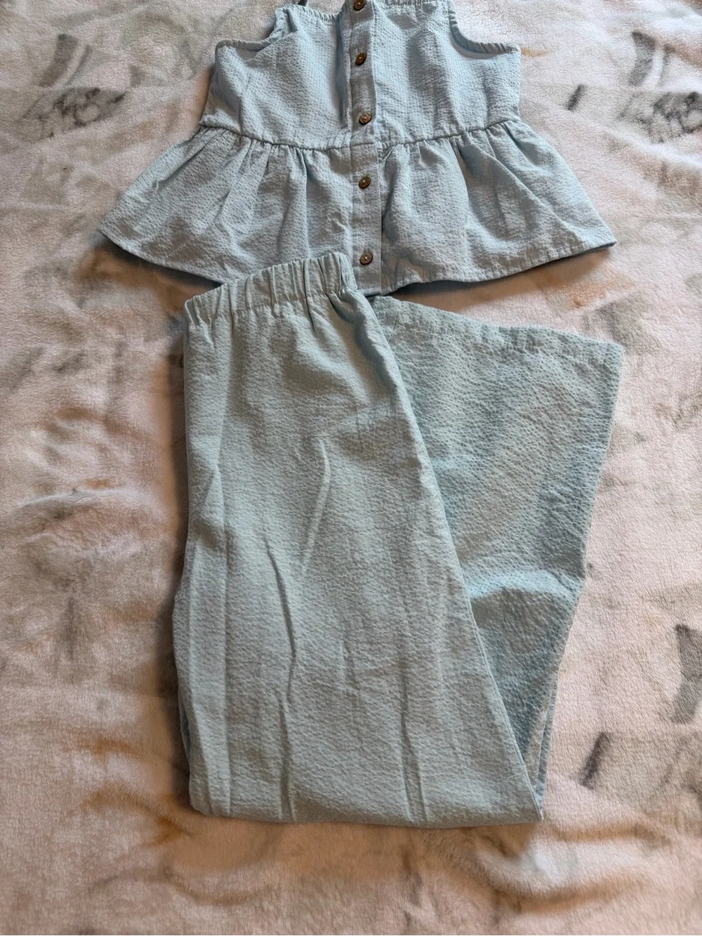 Girl's Wide-Leg Jumpsuit in Light Sage Blue